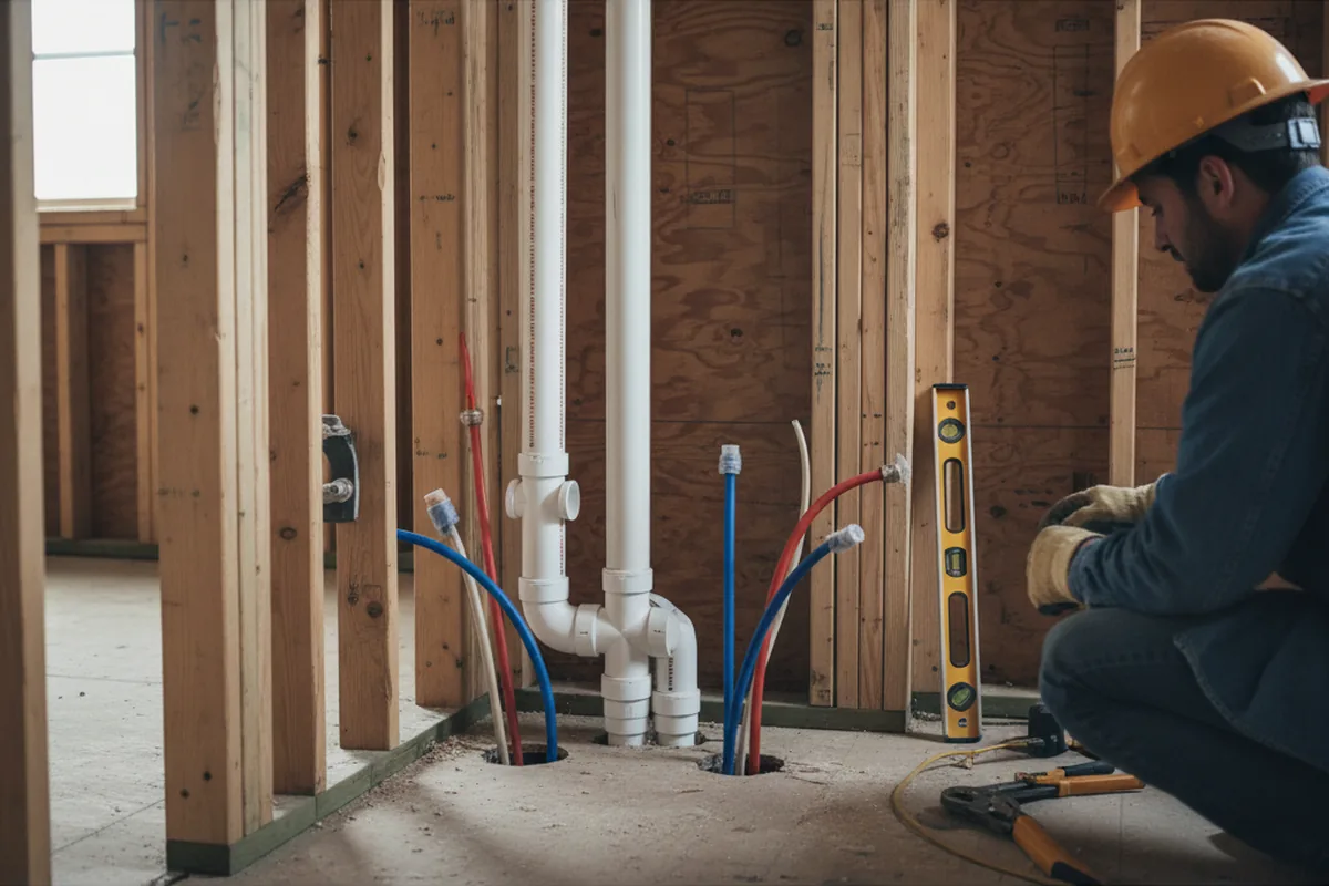 Drain and supply rough-in during Sump Pump Repair in San Mateo